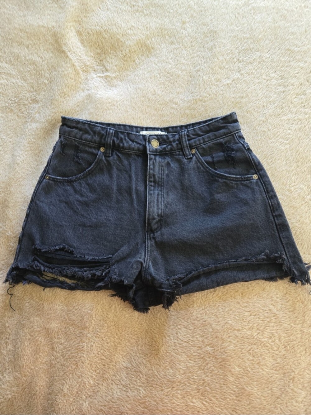 ROLLA'S Dusters High Rise Slim Black High-Rise Distressed Denim Shorts Sz 26